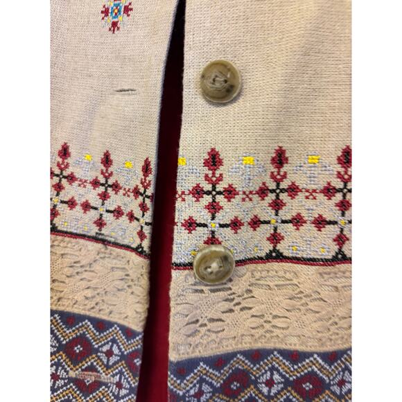 Coldwater Creek Jacket Womens Linen Blend Western Aztec Embroidered Tan - Picture 4 of 7